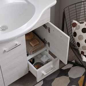 Meuble de salle de bain autoportant en chêne blanc de 85 cm avec 3 portes et 1 tiroir, doté d'un lavabo Ravenna - Product Image 6