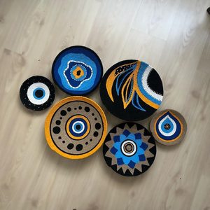 ชุดตะกร้าติดผนัง2023มีชีวิตชีวาราคาถูกขายดีที่สุด | สีฟ้าสีดำและสีเหลือง | คอลเลกชันตกแต่งเครื่องจักสานสไตล์โบโฮ - Product Image 2