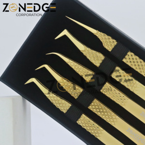 Pinzas de pestañas doradas con agarre de diamante de alta calidad, Etiqueta Privada, accesorios con logotipo personalizado, herramienta, pinzas de pestañas con etiqueta privada a granel - Product Image 2