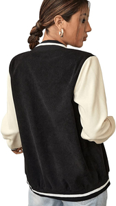 Women's Baseball Bomber Casual Retro Varsity Jacket Single Breasted <b>Distressed</b> Button Down Outerwear Hipster Chenille Jackets - Product Image 2