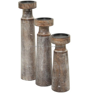 Blanc Lavé Bois De Mangue Métal Bougeoir Piliers Décor À La Maison Vaisselle pour Salon Chambre Comprend Lanternes Bougeoirs - Product Image 2