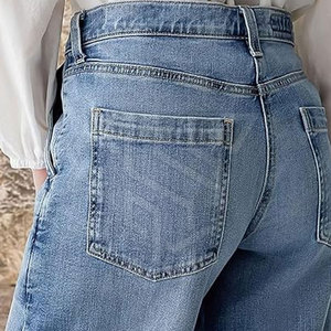 Pantalones vaqueros anchos transpirables para mujer al mejor precio, pantalones ajustados de cintura media, forro polar de algodón de estilo frontal plano para actividades al aire libre - Product Image 6