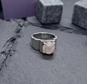 Anillo de estilo bohemio de plata hecho a mano, joyería de plata de ley 925, piedras preciosas de cuarzo rosa, anillo de tendencia, joyería para mujer, regalo para ella - Product Image 2