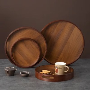 Bandeja redonda de madera para servir para cocina y comedor, bandeja decorativa hecha a mano para té, aperitivos, café y uso de exhibición de Mesa para el hogar - Product Image 4