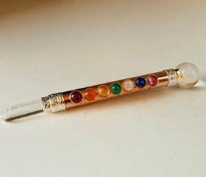 Handmade Rose Quartz Pendulum With 7 Chakra Stones Inlaid For Reiki Healing Art Collectible - Product Image 5