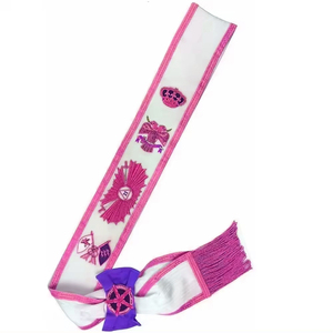 Faja de Caballeros Templarios Oficiales provinciales Caballeros Templarios Faja de regulación inglesa Cinta Moire blanca y negra y flecos negros - Product Image 3