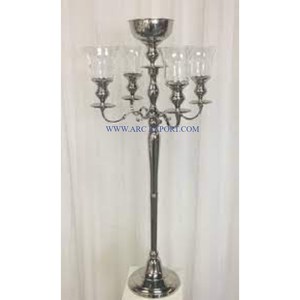 Candélabres de table en acier inoxydable polis miroir Fournisseur de gros Candélabres de table à 5 bras en métal et verre pour la maison - Product Image 1