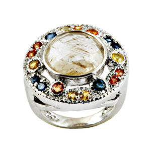 Elegante diseño clásico 925 plata esterlina rutilo dorado multi piedra anillo joyería fabricada - Product Image 3