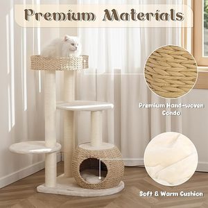 Arbre à chat tour d'intérieur de 39 pouces avec poteaux en sisal et meubles de perchoir en rotin tissé pour chatons - Product Image 2