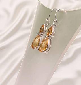 ต่างหูพลอยซิทริน เงินแท้ 925 ทำมือ เครื่องประดับพลอยประจำเดือนพฤศจิกายน ของขวัญสำหรับผู้หญิง - Product Image 4