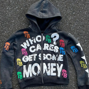 Sweat à capuche 3D entièrement zippé personnalisé pour fabricant, fermeture éclair, hiver, ODM, polyester délavé uni et 100 % coton - Product Image 2