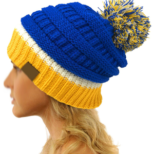 Gorro de Punto con Pompón en Colores del Equipo |   Gorro de Invierno Grueso y Elástico |   Gorros Acrílicos Cálidos, Transpirables e Impermeables con Puños y Lazos |   Negocio de Playa - Product Image 3