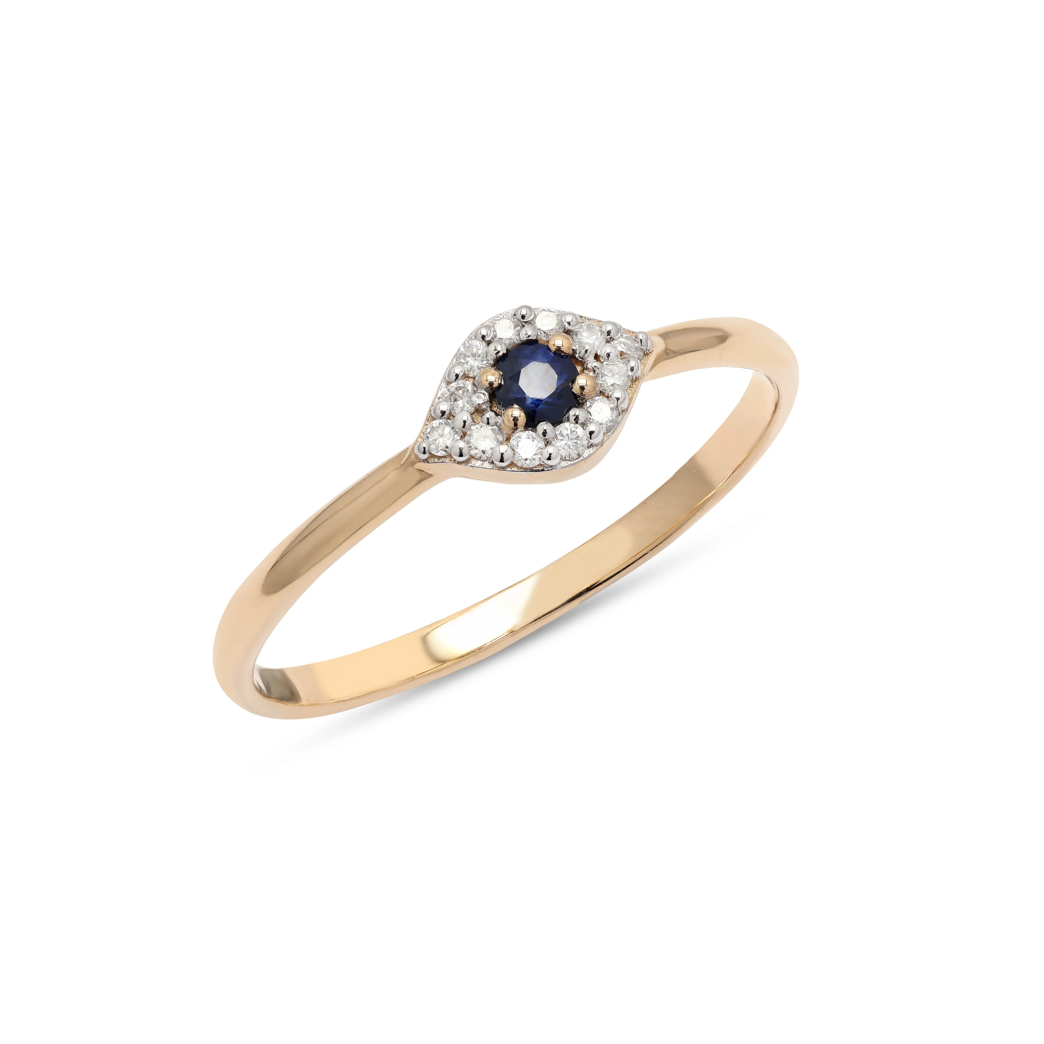 Best Selling Product Natural Sapphire & Diamond Evil Eye Gemstone Ring 14k Yellow Gold Charms Rings Wholesale Handmade Jewelry