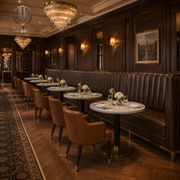 Ron Group - Banquettes commerciales à dossier haut, table ronde en marbre, chaise rembourrée en cuir, mobilier de restaurant vintage