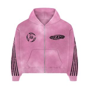 Unisex DTG ชุดวอร์มมีซิปแขนยาวสีชมพู, ชุดวอร์มมีซิปนุ่มใส่สบายน้ำหนักมากไซส์พิเศษ - Product Image 1