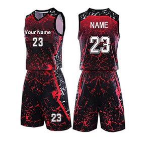 Ensemble de maillots de basket-ball sublimés personnalisés, col en V, sans manches, imprimé rouge et noir, évacuation de l'humidité, vêtements de sport unisexes pour adultes - Product Image 6