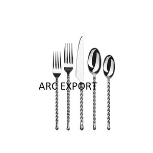 El último juego de cubiertos decorativos modernos con estilo pulido brillante plateado con soporte de diseño de hojas Juego de cubiertos a bajo precio - Product Image 3