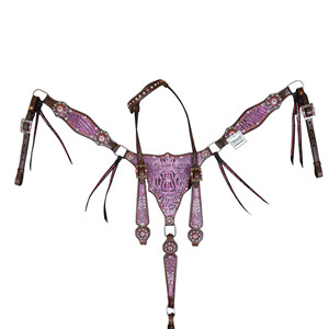 Usine directe exportation Western Horse rose Alligator cuir de vachette têtière et collier de poitrine Combo Roping Tack Set Fabricant - Product Image 1