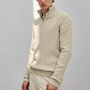 <b>Mens</b> half zip cable knit <b>sweater</b> soft winter pullover - Product Image 1