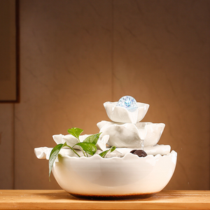 Lotus blanc <span class=keywords><strong>fontaines</strong></span> de table en céramique cascade circulante créative en céramique Feng Shui salon et bureau humidificateur de bureau - Product Image 5