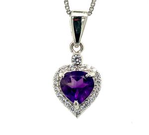 Premium Quality India Handmade Craft Beautiful Purple <b>Sandstone</b> Flower Pendant with Amethyst Gemstone Rhodium Plated for Lover - Product Image 1