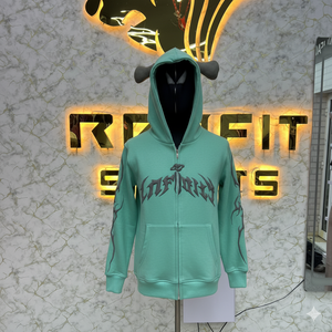 เสื้อฮู้ดลายพัฟมีซิปดีไซน์คลาสสิกวัสดุดีซักกรดเสื้อมีฮู้ดผ้าฟลีซผู้ชายแนวสตรีท - Product Image 1