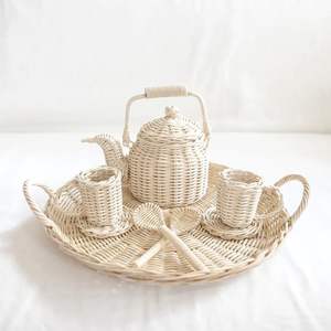 Théière et tasses en bambou tissé décoratif |   Ornement artisanal de cérémonie du thé pour la maison, l'hôtel et la salle de thé, cadeau d'exposition - Product Image 4