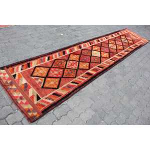 Turkish 2.8x13.6 ft Rug, Vintage <b>Runner</b> Rug, <b>Red</b> Moroccan Rug - Product Image 3