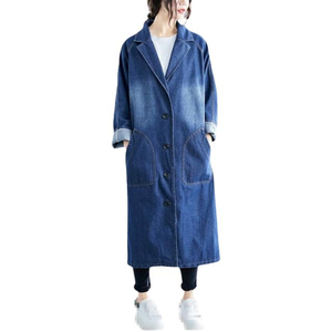 Nueva Chaqueta Larga de Mezclilla para Mujer, con Capucha, Informal, de Un Solo Pecho, para Primavera/Otoño, Cortavientos Extra Grande para Mujer, Venta al por Mayor - Product Image 3