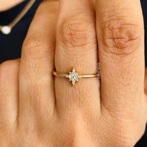 14K ทองคำแท้เพชรธรรมชาติงดงามแหวนดาวเหนือ - Product Image 4