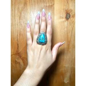 Anillo de Moda Royston de Turquesa y Plata de Ley, Hecho en Navajo, Acero Inoxidable, Talla 9, Engaste de Bisel, Idea de Regalo Elegante - Product Image 5