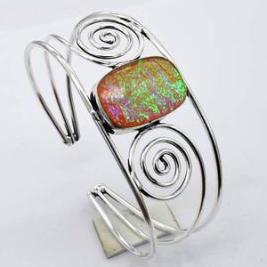 925 Sterling <b>Silver</b> <b>Adjustable</b> Handmade Fashion Bangle with Red Triplet Opal Original Gemstone Jewelry with Antique Watches - Product Image 2