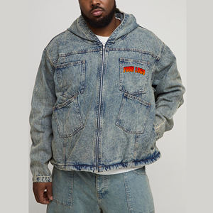 Veste en jean délavée tendance pour homme, 100% coton, impression personnalisée sur le devant, veste hip-hop personnalisable, respirante, style vintage - Product Image 1