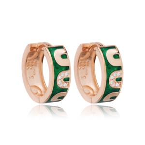 Pendientes de Aro con Diseño de Esmalte Verde y Circonita, Plata de Ley 925, Chapados en Oro, Joyería Artesanal Moderna para Mujer - Product Image 6