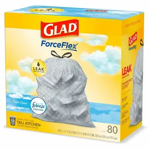 Glad Medium Sacs poubelle de cuisine à cordon Sac poubelle de cuisine en plastique blanc de 8 gallons, parfum frais et propre avec fraîcheur Febreeze