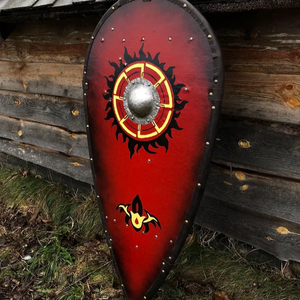 Escudo de madera de brezo medieval Guerrero elfo alto Escudo de caballero SCA con escudo decorativo de cuero para el hogar y la Oficina - Product Image 2