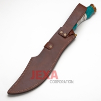Couteau de survie et de chasse multifonction Jexa en acier Damas fait main, avec manche en os turquoise, léger et semi-émaillé