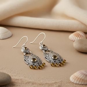 Pendientes Colgantes de Plata de Ley 925 con Citrino Vintage para Mujer, Chapados en Oro de 18K, con Diamantes y Perlas, Joyería para Regalo de Boda - Product Image 2