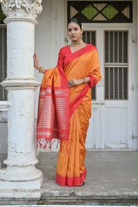 Traje tradicional elegante ligero suave Banglori Handloom Sari de seda cruda con borde de trabajo de tejido disponible en cinco colores - Product Image 6