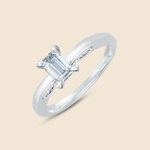 Bague en or massif 14 carats avec diamant de laboratoire taille émeraude de 0,54 carat, motif Paisley, qualité F+-VS, cadeau d'anniversaire de mariage - Product Image 1