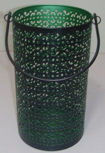 Lanterne vintage rustique en métal ajouré avec poignée, support de bougie décoratif de style nordique pour table, lanterne hurricane verte - Product Image 5