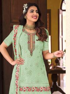 Salwar Kameez เสื้อผ้างานหนัก,ชุดงานเลี้ยงหนัก Sarara Gharara Sharara Shalwar Kameez Kurti ราคาถูกสไตล์ปากีสถานอินเดีย - Product Image 6
