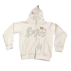 Sweat à capuche intégral de haute qualité OEM/ODM logo sweat à capuche zippé, pull zippé en molleton 100% coton, vente en gros de sweat à capuche strass unisexe - Product Image 6