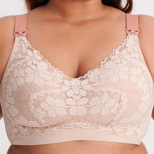 Qualité supérieure Extra Large Plus Size Beige Dentelle Sans Fil Brodé Soutien-Gorge D'allaitement Respirant Sans Fil Tous Les Jours Soutien-Gorge Bref Ensembles - Product Image 1
