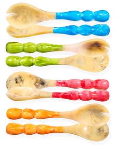 Ensemble de cuillère et de fourchette à salade en résine décorative moderne avec long manche, vaisselle de fête écologique - Product Image 1