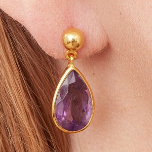 Alta calidad púrpura amatista piedra preciosa pera corte gota colgante sola piedra preciosa regalo Stud bisel ajuste declaración pendientes para ella - Product Image 4