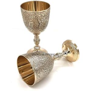 Floral Designer Black Color Powder Coated Exterior And Gold Plated Interior Superior Quality Metal Made Red Wine <b>Goblet</b> <b>Glass</b> - Product Image 3