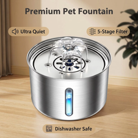 Fontaine à eau pour animaux de compagnie en acier inoxydable 304, ultra silencieuse, avec filtre à 5 étapes, compatible lave-vaisselle, pour chats et chiens
