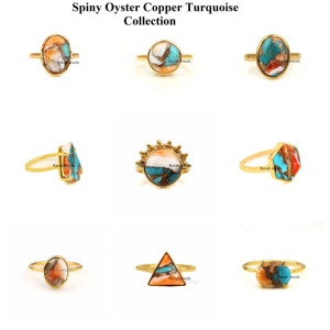925 Sterling Silver Custom-Made Rectangle Handmade <b>Ring</b> Spiny Oyster Copper <b>Turquoise</b> Gemstones 18K <b>Gold</b> Weddings Wholesale - Product Image 3