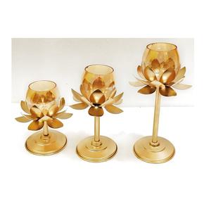 Fait à la main en métal or et or rose votive avec bougeoirs en métal fini antique forme ronde avec bougie - Product Image 5